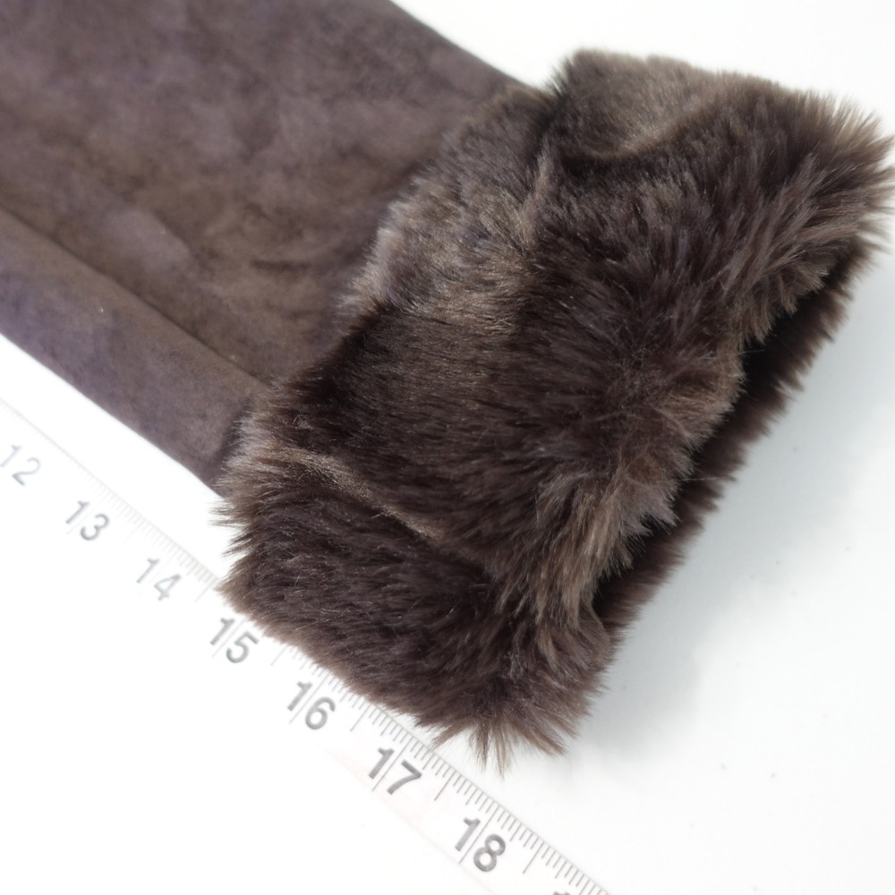 Vintage Chocolate Brown Faux Suede Fur Trimmed Jacket Toggle 70s Boho Womens Lg - Picture 7 of 10